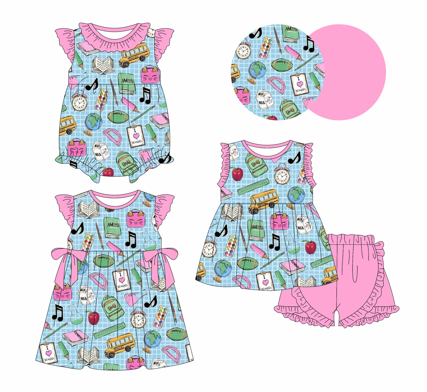 12.31 custom each style moq 5eta 4-6week Sibling Sistes book baby girl short sleeve shorts sets and dress and rompers match family design