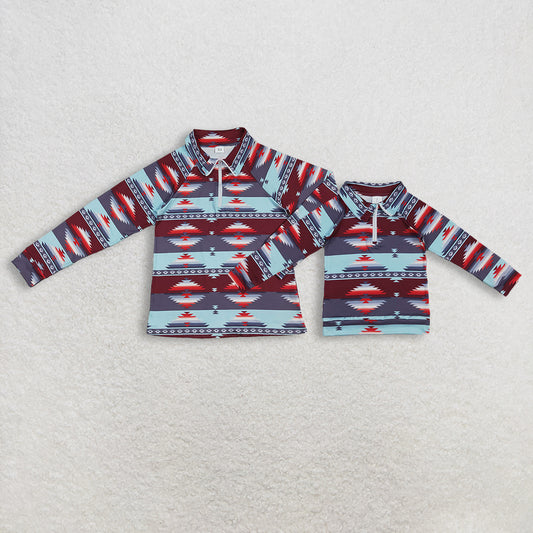 RTS NO MOQ Sibling baby boy clothes and Adult clothes geometric kids long sleeve top and adult top