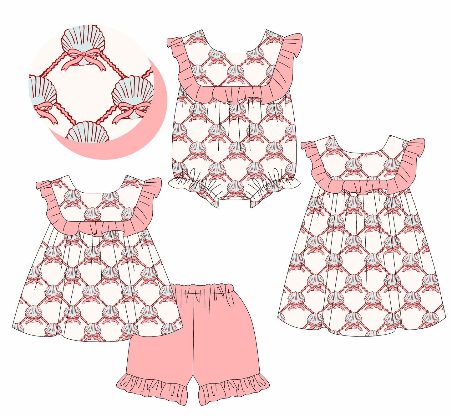 1.23 custom each style moq 5eta 4-6week Sibling Sisters bow baby girl short sleeve shorts sets and dress and rompers match family design