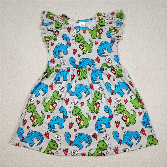 RTS SALES NO MOQ G1-12-5；*。 Dinosaur Love White Flying Sleeve Skirt 恐龙爱心白色飞袖裙