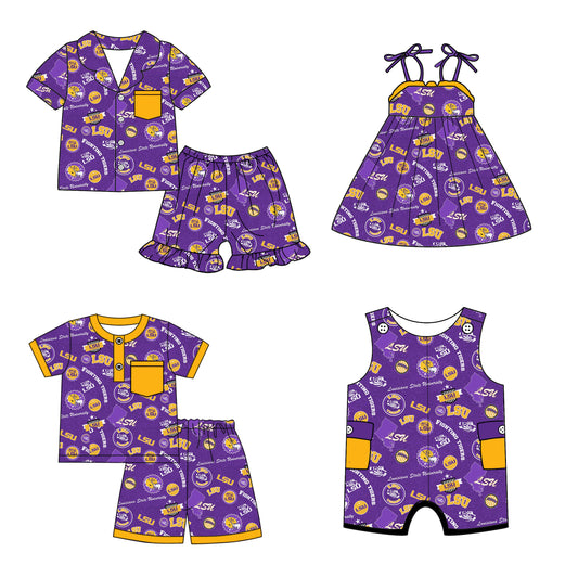 Custom summer teams baby girls clothes team purple sets dress romper-25.5.6