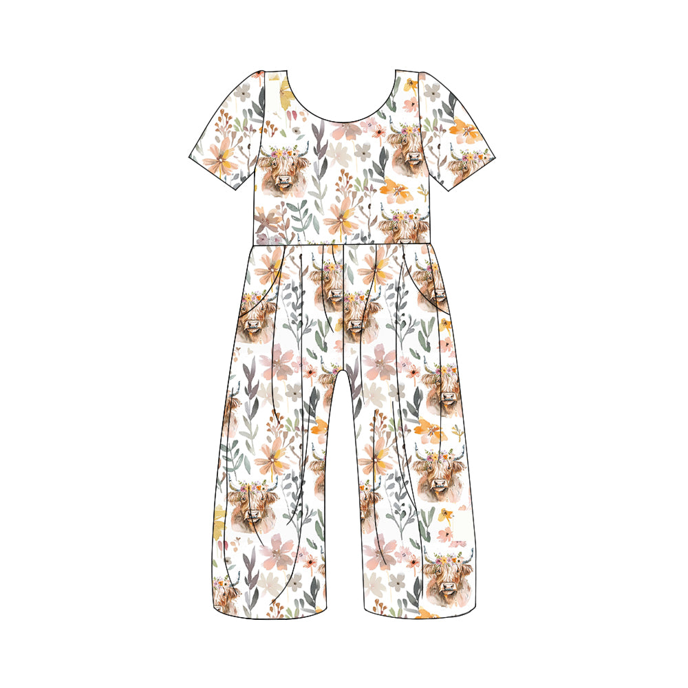 5.8custom each style moq 5eta 4-5week Sibling Sister bull head and flower prints girls set and dress and Jumpsuits and baby romper match family design