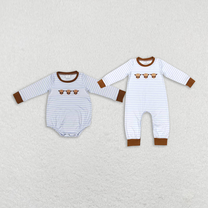 Baby boy bull head prints gray and white baby rompers