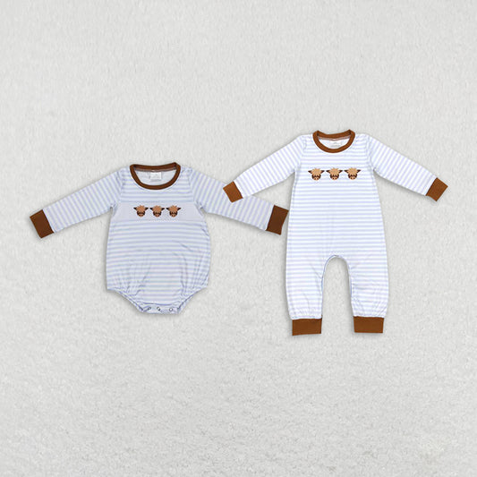 Baby boy bull head prints gray and white baby rompers