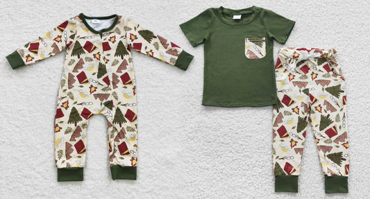 Baby Girls boys Christmas style Forest print green Family siblings set
