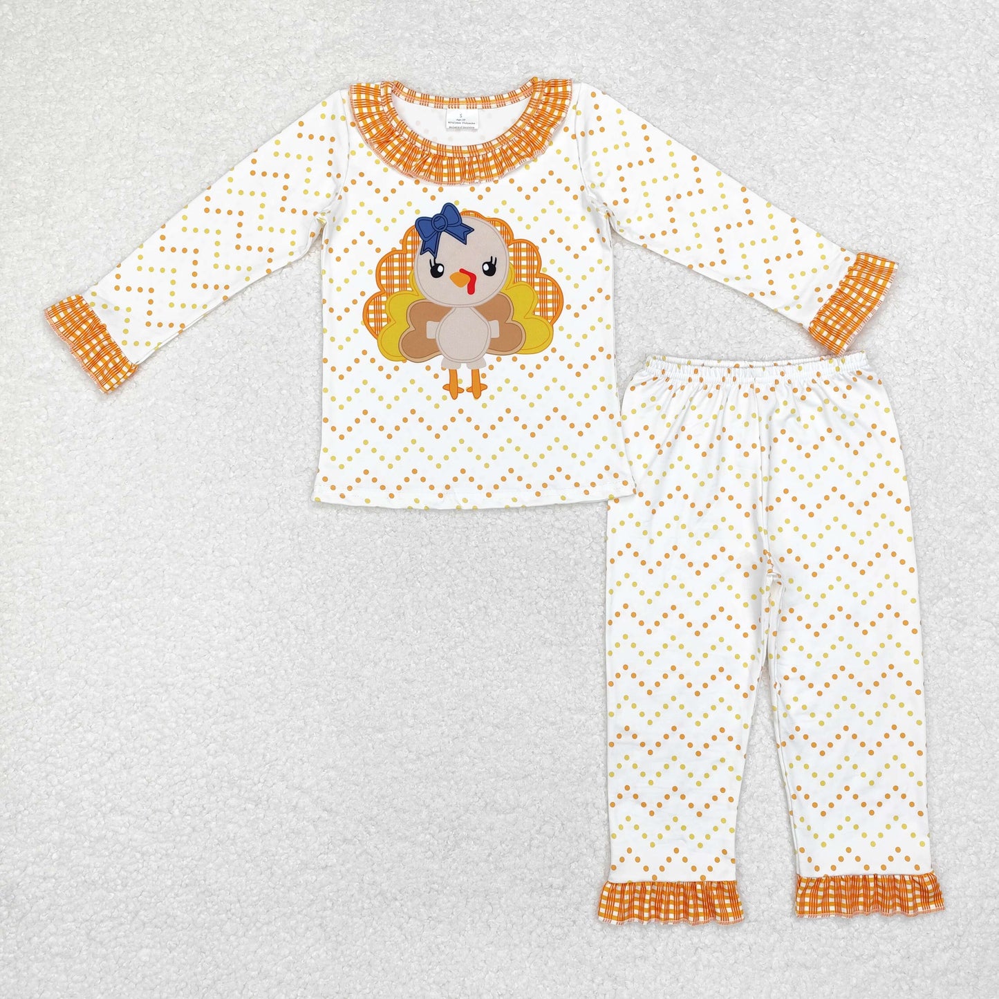 RTS NO MOQ ETA 5/7days GLP1603 Turkey yellow orange polka dot plaid lace white long-sleeved long pants pajama set