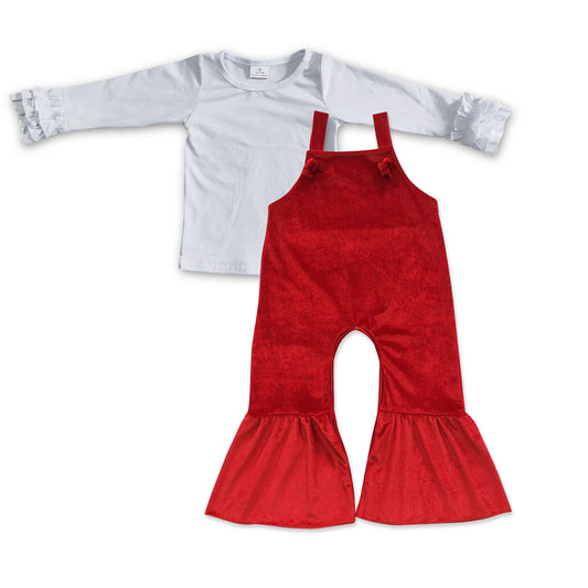 6 A8-1 White long sleeve top   SR0392 Girls red gold velvet vest jumpsuit