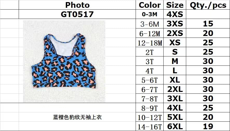 rts no moq GT0517 Blue and orange leopard print sleeveless top