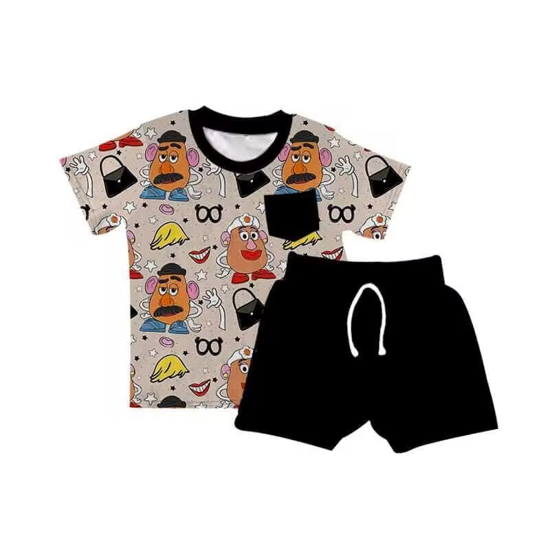 custom moq 5 eta 5-6weeks baby boys clothes short Sleeve black shorts Set