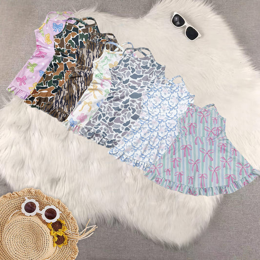 RTS NO MOQ baby girl clothes yoga floral suspender skirt sets