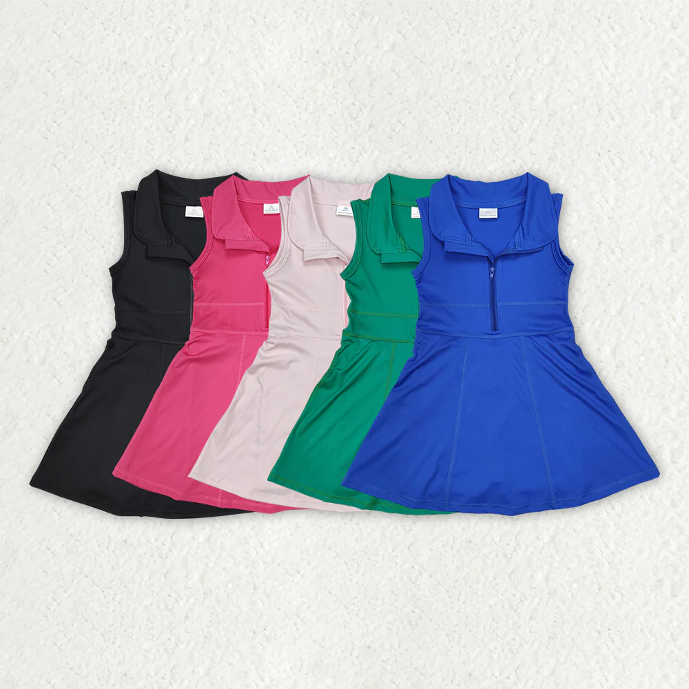 RTS NO MOQ Pure color zipper yoga sleeveless dress