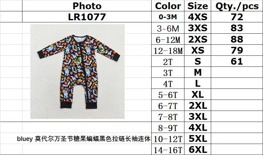 bamboo rts no moq LR1077 bluey modal Halloween candy bat black zipper long sleeve onesie