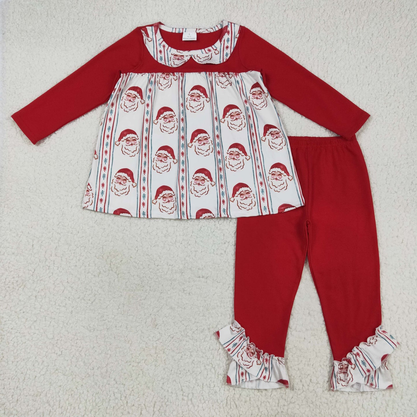 RTS NO MOQ（In Stock) GLP2500 Santa Claus striped doll collar red long sleeve and long pants suit