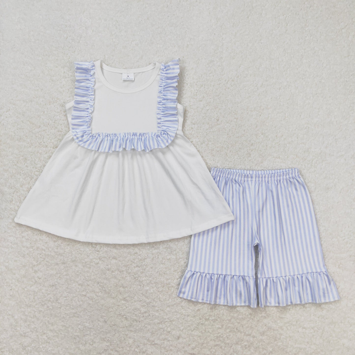 GSSO0926 Blue and white striped lace sleeveless shorts suit