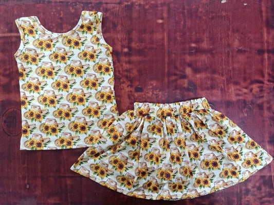 custom moq 5 eta 4-6weeks summer team baby girls clothes sunflower sleeveless shorts sets