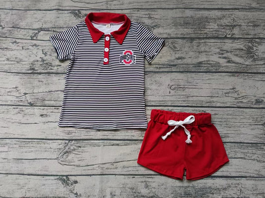 custom moq 5 eta 4-6weeks summer baby boys clothes team red short sleeve shorts set