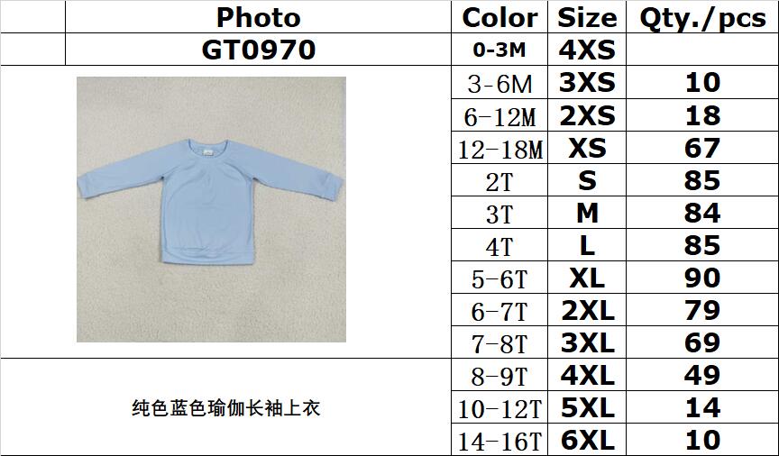 RTS NO MOQ GT0970 Pure blue yoga long-sleeved top