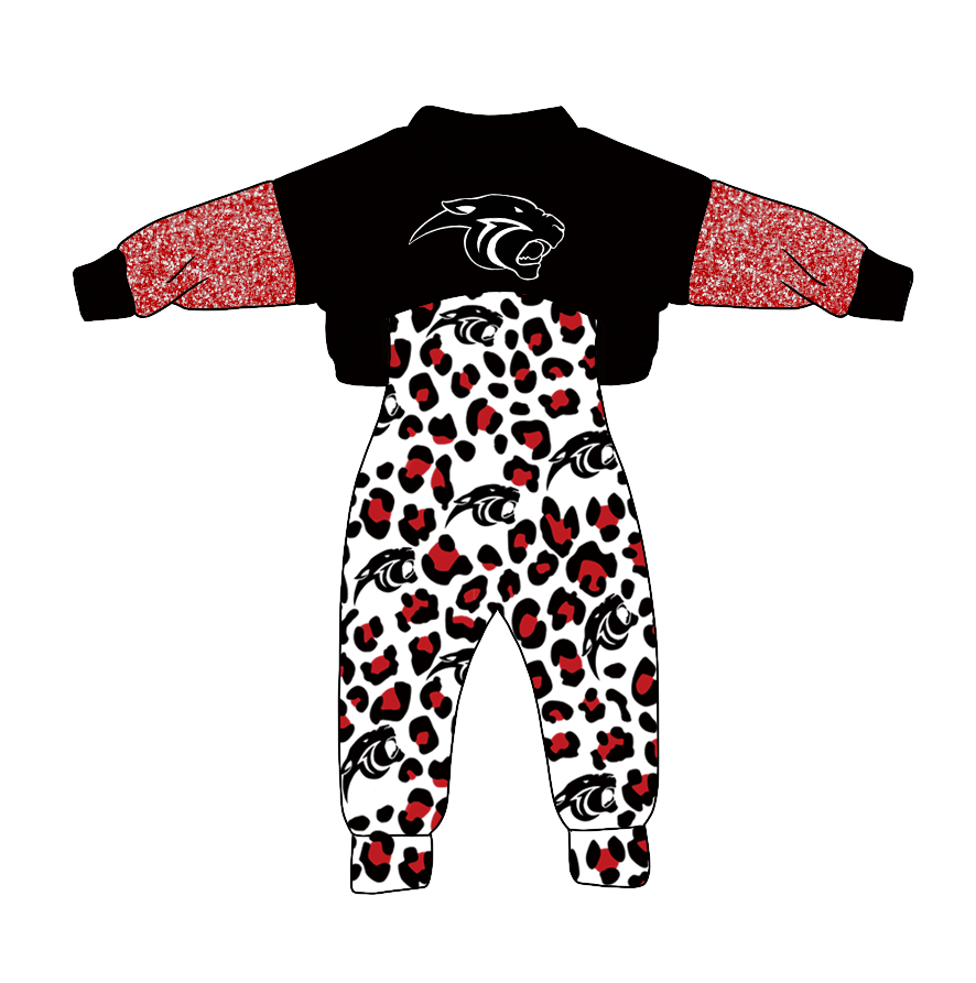 Custom moq 3 tat about 6-8 weeks baby girls clothes leopard long sleeve and long pants 2pcs suit