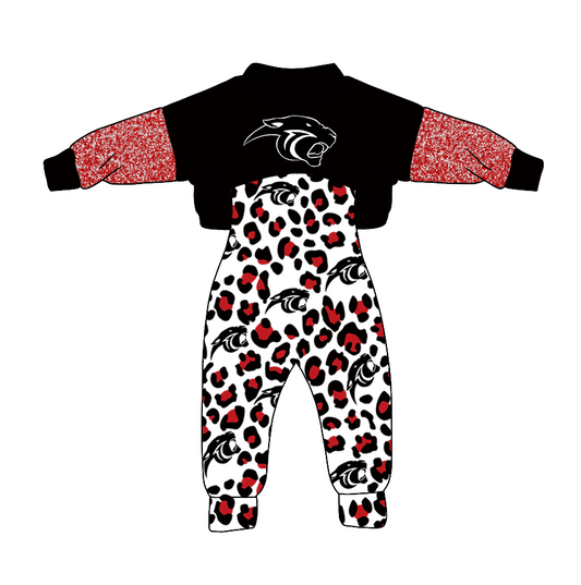Custom moq 3 tat about 6-8 weeks baby girls clothes leopard long sleeve and long pants 2pcs suit