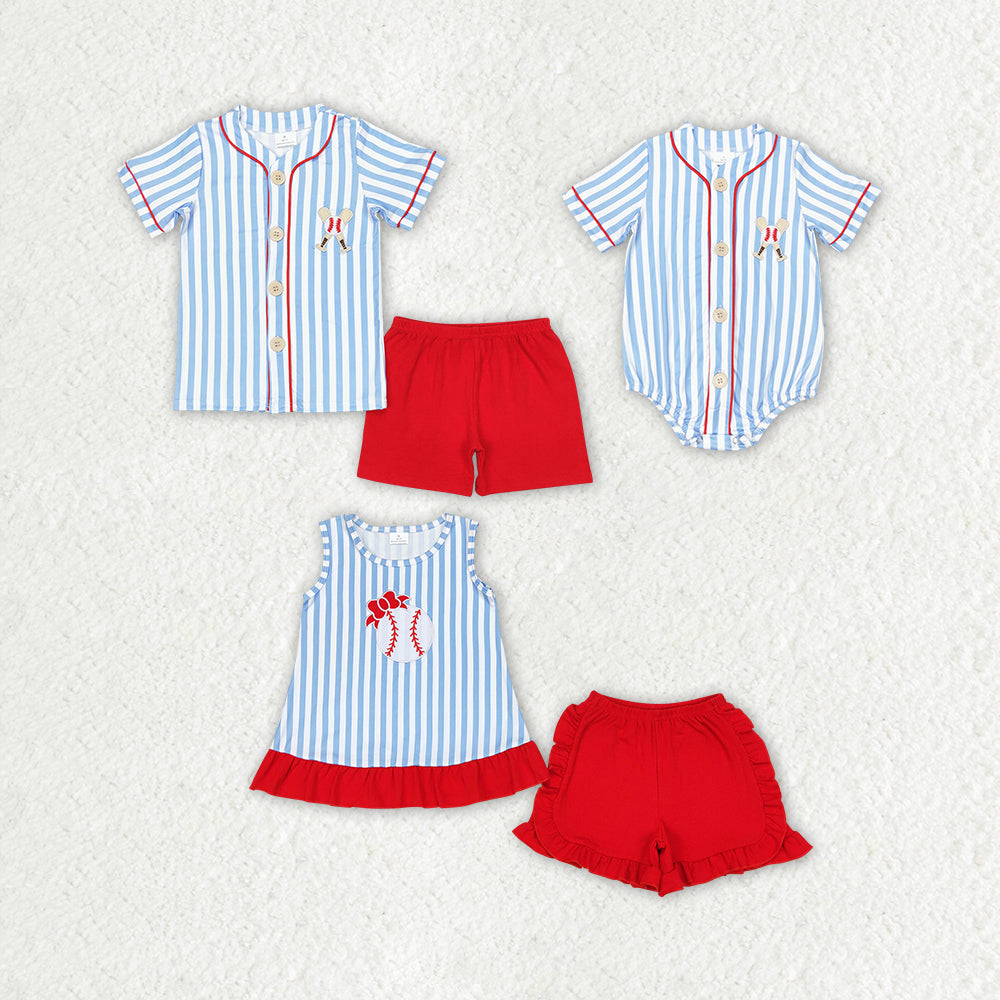 RTS NO MOQ Girls Boys embroidery baseballl Clothes Sets and romper