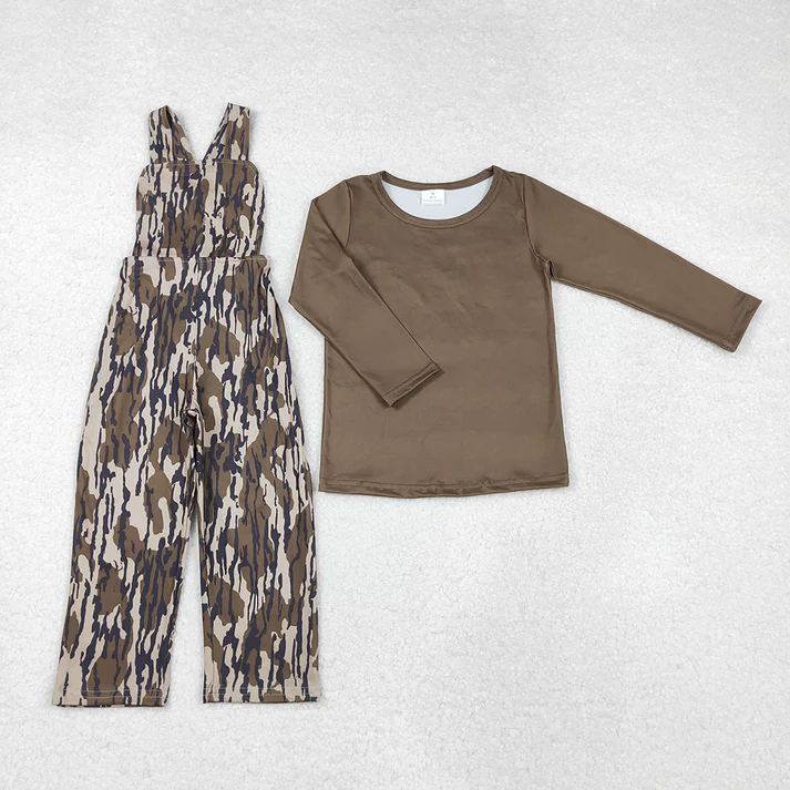 RTS NO MOQ Baby Girls Camouflage Long Sleeve Fall Jumpsuits 2 pieces sets