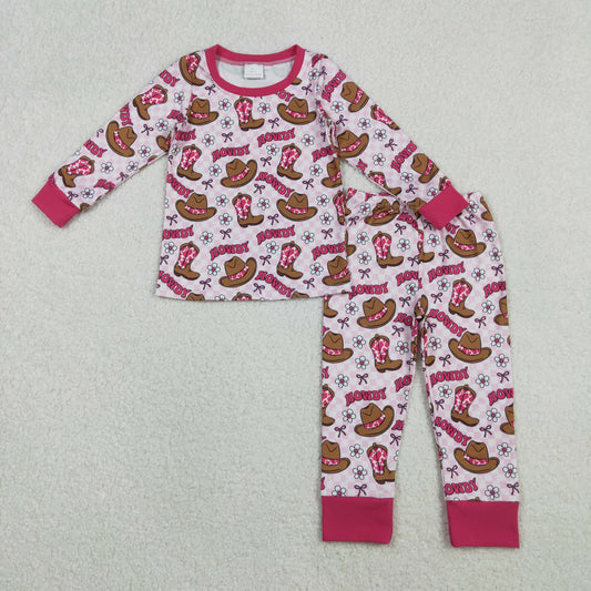 RTS NO MOQ（In Stock) GLP2664 Howdy Cowboy Hat Boots Floral Pink Plaid Long-Sleeved Pants Pajama Set