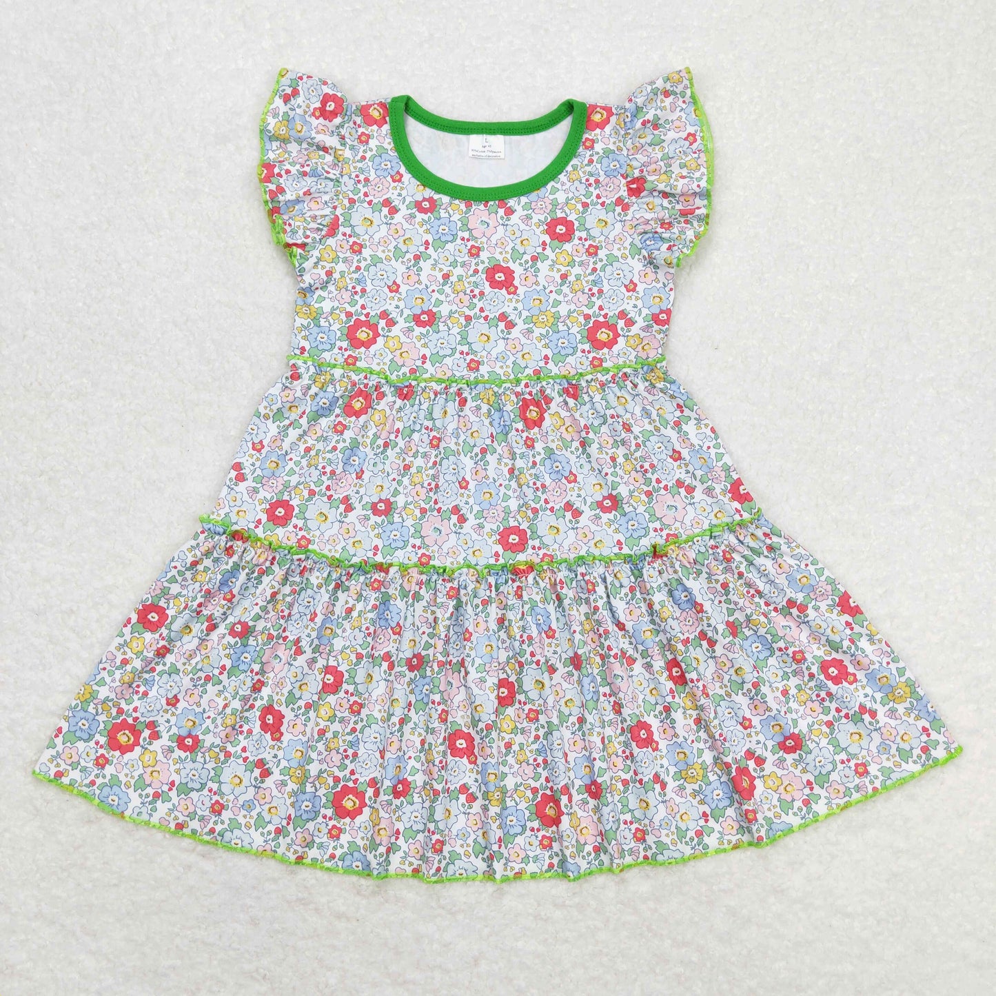 GSD0948 Floral floral green flying sleeve dress