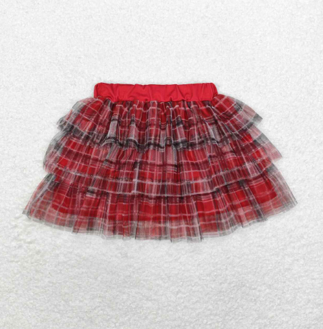 RTS no moq eta 6-8weeks Red Plaid Cake Layer Tulle Skirt