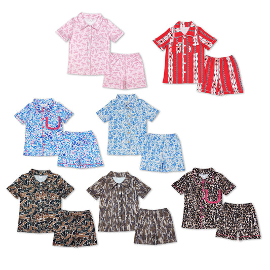 RTS NO MOQ Adult Girls Button Cardigan Short Sleeve Shorts Pajama Set: Leopard & Geometric Stripes