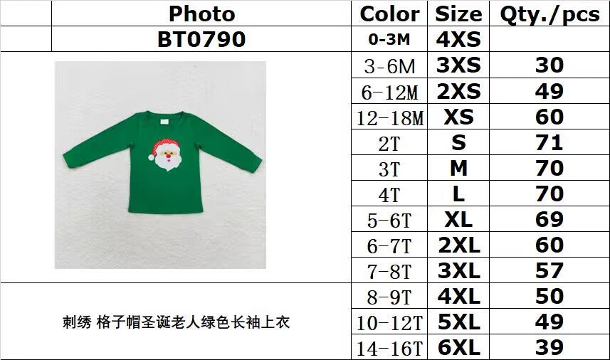 rts no moq BT0790 Embroidered plaid hat Santa Claus green long-sleeved top