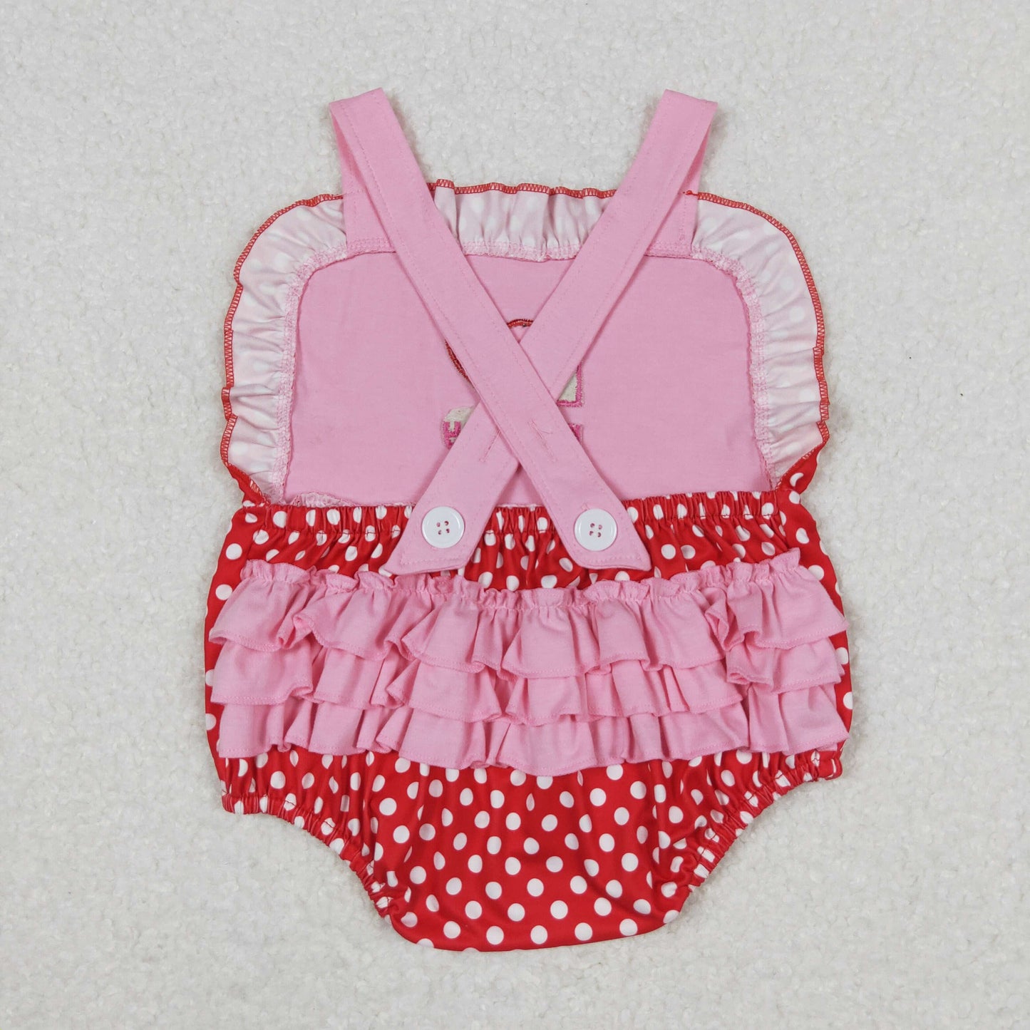 SR0990 I love my mommy embroidered heart pink lace polka dot red vest bodysuit