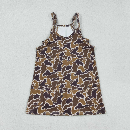 RTS NO MOQ（In Stock) GSD2722 Yellow-brown camouflage pocket yoga slip dress