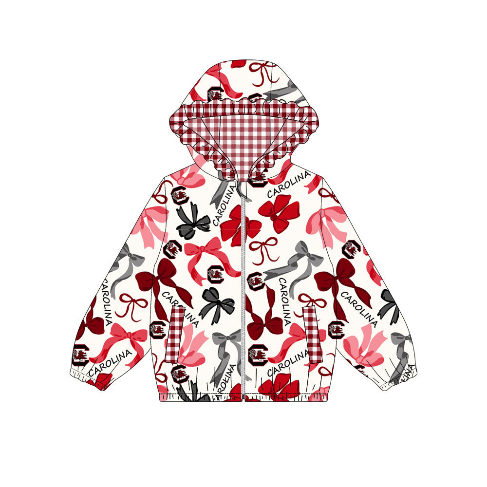 Custom moq 8 mix size milk silk summer team baby girls clothes bow brick red hooded long sleeve top-25.9.18