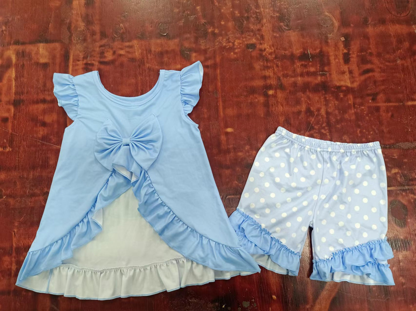 custom moq 5 eta 5weeks mix size Summer girls disney princess blue flying sleeve top shorts suit