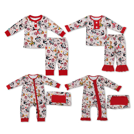 RTS NO MOQ Girls Boys Christmas disney mickey Rompers Pajamas Clothes Sets