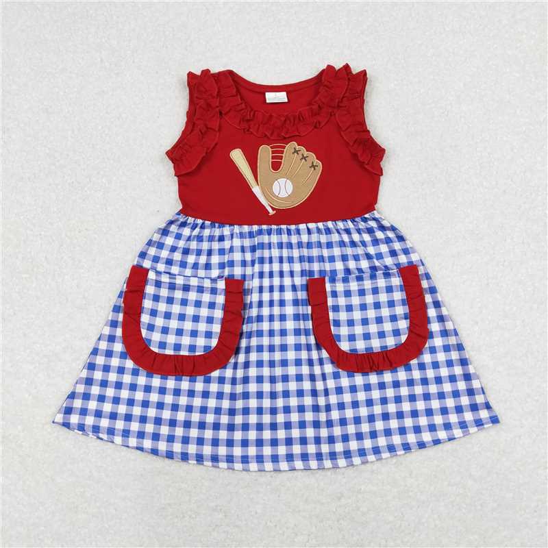 RTS NO MOQ Girls Boys embroidery baseballl Clothes Sets and dress and romper