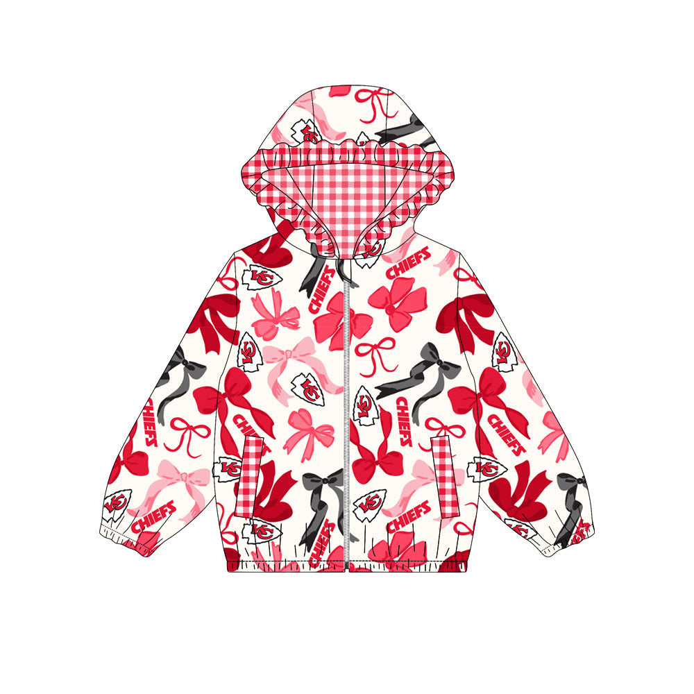 Custom moq 8 mix size milk silk summer team baby girls clothes bow red hooded long sleeve top-25.9.18