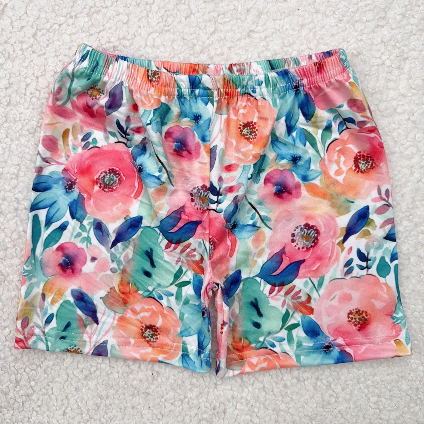 RTS SALES NO MOQ橘粉色花朵蓝绿叶子短裤Orange and pink flower blue and green leaf shorts