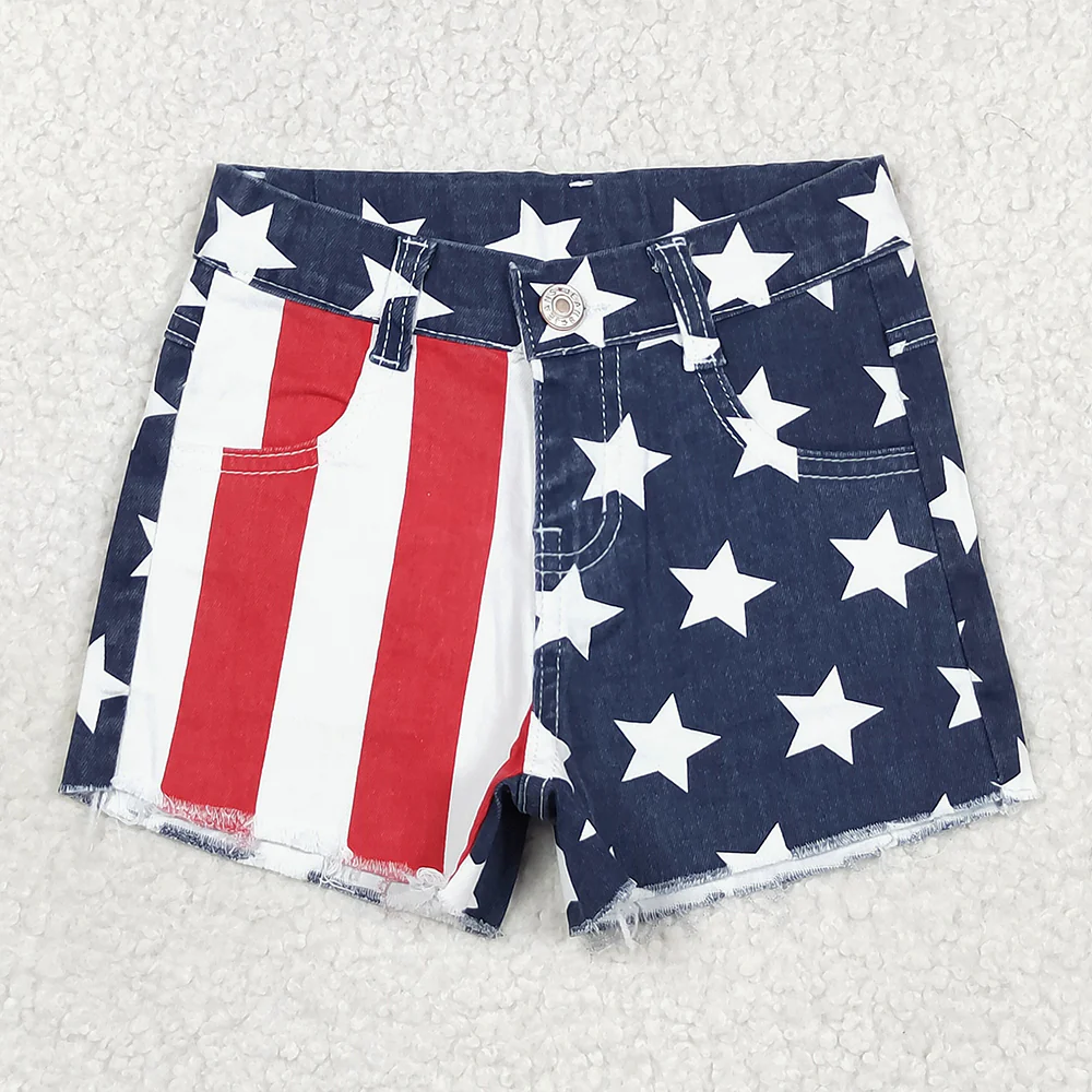 RTS NO MOQ baby girl clothes 4th of july summer jeans shorts