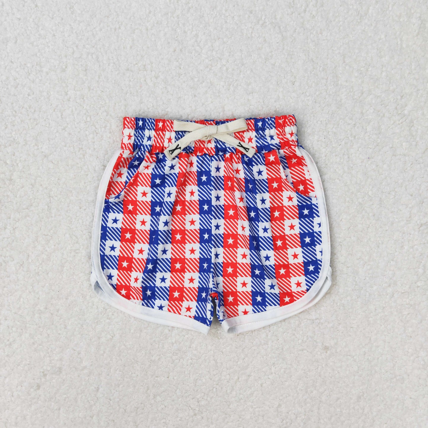 rts no moq SS0253 National Day star red and blue striped white shorts