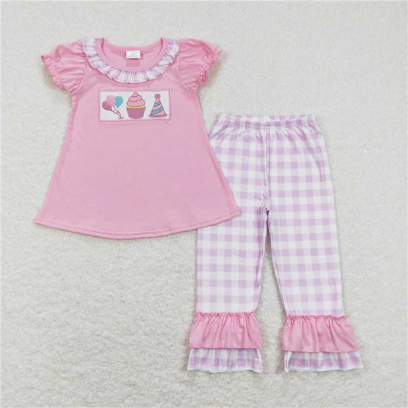 RTS NO MOQ Girls Boys embroidery cake Clothes Sets and dress and romper