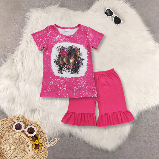 RTS NO MOQ Sibling baby girls clothes rose red short sleeve shorts sets and Top and shorts