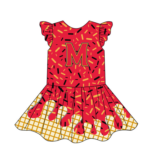 custom moq 3 eta 6-7weeks baby girls clothes team red flying Sleeves Dress