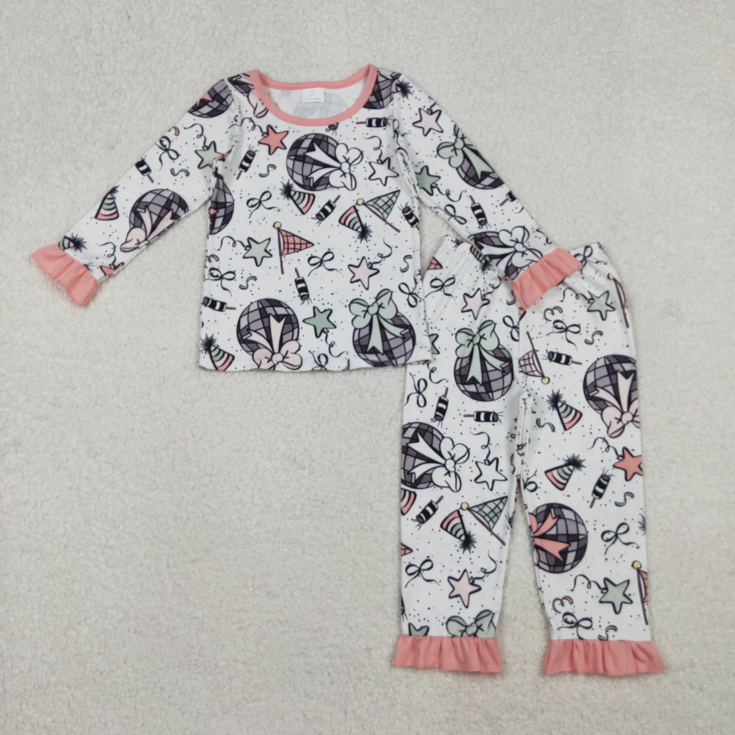 12/18m-7/8t RTS NO MOQ（In Stock) GLP2711 Lamp Ball Star New Year Calendar Bow Pattern Long-Sleeved Puppy Pajama Set
