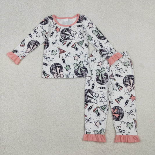 12/18m-7/8t RTS NO MOQ（In Stock) GLP2711 Lamp Ball Star New Year Calendar Bow Pattern Long-Sleeved Puppy Pajama Set