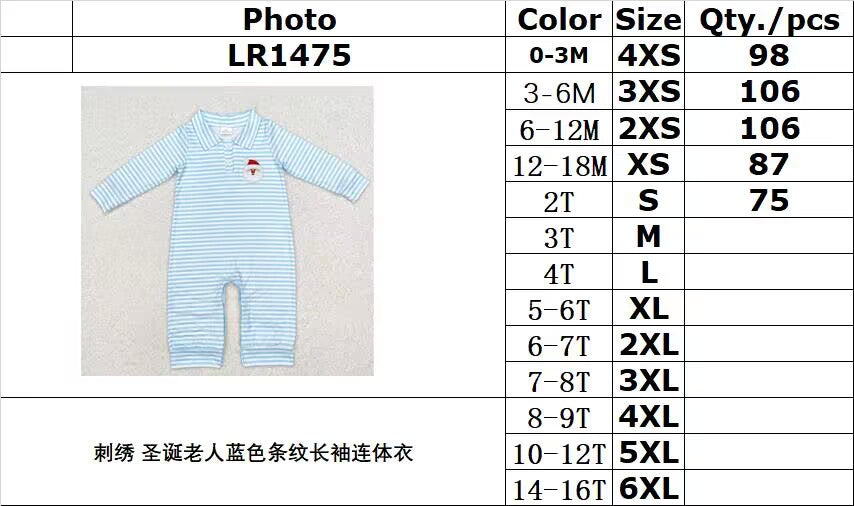 RTS NO MOQ ETA 5/7days LR1475 Embroidered Santa Claus blue striped long-sleeved jumpsuit