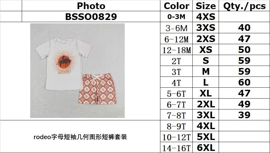 rts no moq BSSO0829 rodeo letter short sleeve geometric pattern shorts suit