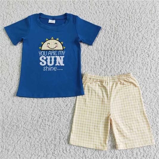 RTS NO MOQ ETA 5/7days Arrived BSSO0057 Boys embroidered SUN short sleeve yellow shorts set