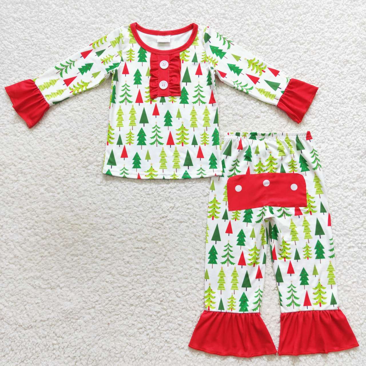 RTS NO MOQ Adult and Baby Girls Christmas Trees White Pajamas Clothes Sets