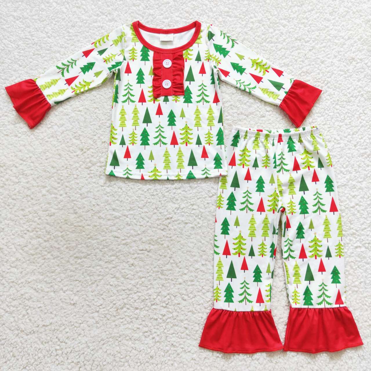 RTS NO MOQ Adult and Baby Girls Christmas Trees White Pajamas Clothes Sets